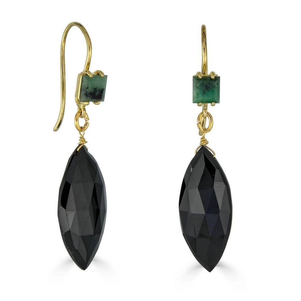 NEW RACHEL REINHARDT women's spinel emerald accent earrings in black
